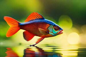 en färgrik fisk är stående på de vatten. ai-genererad foto