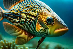 en fisk med en stor mönster på dess kropp. ai-genererad foto