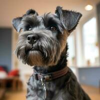 terrier med en traditionell schnauzer skära, ser varna och förtjusande foto