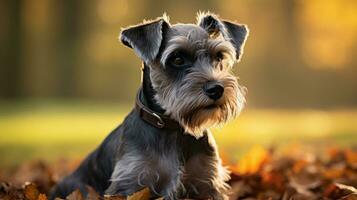 terrier med en traditionell schnauzer skära, ser varna och förtjusande foto