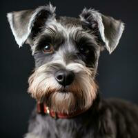 terrier med en traditionell schnauzer skära, ser varna och förtjusande foto