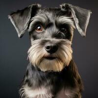 terrier med en traditionell schnauzer skära, ser varna och förtjusande foto