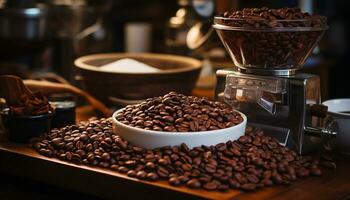 nyligen jord kaffe bönor skapa en rik arom i kaffe genererad förbi ai foto