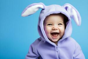 litet barn bebis spädbarn religion Lycklig påsk söt porträtt springtime kanin kanin barn foto