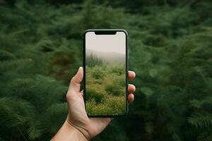 natur mobil smartphone skärm smart vit elektronisk hand telefon fotografera 5g teknologi foto