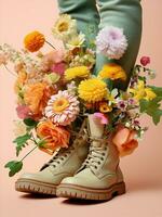 bukett kvinna växt blomma dålig sommar kontor kreativ mode skönhet sko ben begrepp foto