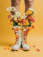 kvinna begrepp Söt hög sommar mode blomma ben kreativ sko bukett skönhet foto