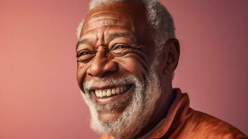 svart man leende gammal äldre porträtt ansikte ser tradition senior ålder. generativ ai. foto