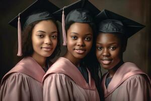 skola Framgång utbildning studerande hög diplom afrikansk examen amerikan firande universitet svart kvinnor. generativ ai. foto