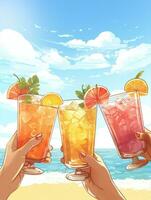 mat grupp sommar cocktail leende öl fira dricka glädje solglasögon roligt fest alkohol foto