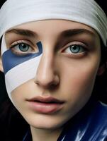 person kvinna skönhet hud behandling ansikte näsa vård hälsa ung kvinna. generativ ai. foto