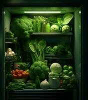 grön kylskåp kök broccoli kylskåp färsk vegetarian friska diet mat vegan foto