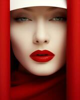 kvinna hand stil läppstift mode lady skönhet ansikte pop- röd retro foto
