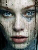 skönhet kvinna spa ansikte regn känsla porträtt hud vit vård vatten ögon rena foto