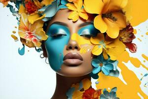 blommor kvinna begrepp konst modell årgång design mun skönhet mode konst pop- porträtt foto