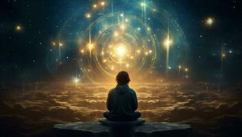 stjärna yoga andlighet mediterar universum energi bakgrund zen silhuett Plats lotus foto