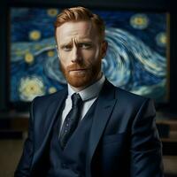 modern porträtt vincent skåpbil gogh som ett konst -handlare generativ ai foto