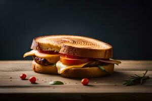 en grillad ost smörgås med tomater och ost. ai-genererad foto