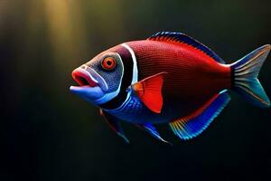en färgrik fisk med en röd och blå huvud. ai-genererad foto