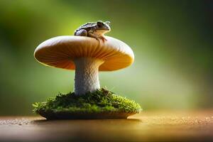 en groda sitter på topp av en svamp. ai-genererad foto