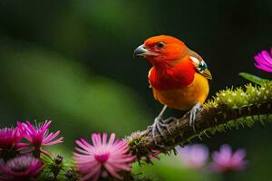 Foto tapet fågel, de blommor, de blommor, de blommor, de blommor, de blommor,. ai-genererad