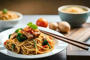 kinesisk mat är en bra sätt till skaffa sig din dagligen dos av protein. ai-genererad foto