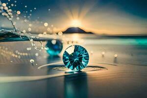 en blå diamant på de strand. ai-genererad foto