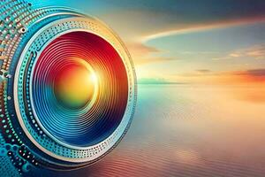 en kamera lins med en färgrik bakgrund. ai-genererad foto