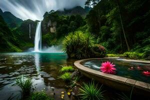 skön vattenfall i bali, Indonesien. ai-genererad foto