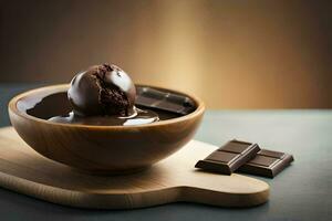 choklad is grädde i en trä- skål. ai-genererad foto