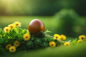 ett påsk ägg i de gräs. ai-genererad foto