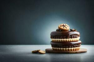 en choklad kaka med nötter och en stjärna på topp. ai-genererad foto
