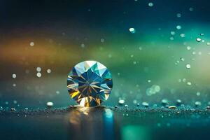 en diamant är visad i de regn. ai-genererad foto