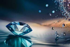 en diamant är Sammanträde på topp av vatten droppar. ai-genererad foto