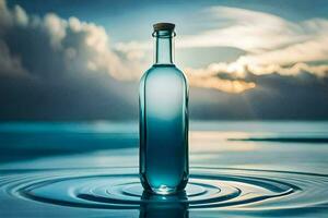en flaska av vatten med en krusning på de yta. ai-genererad foto