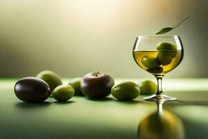oliver i en glas med en blad. ai-genererad foto