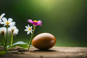 Foto tapet de gräs, blommor, ägg, vår, påsk, påsk ägg, eas. ai-genererad