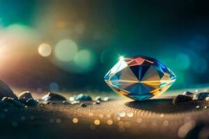 en diamant är Sammanträde på de jord med en ljus ljus Bakom Det. ai-genererad foto