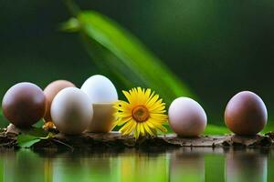 ägg och en blomma på en logga. ai-genererad foto