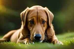 en brun hund om på de gräs. ai-genererad foto
