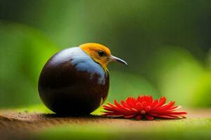 en fågel och en blomma. ai-genererad foto