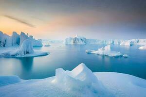 isberg i de hav på solnedgång. ai-genererad foto