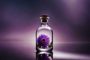 en flaska med lila blommor i Det. ai-genererad foto