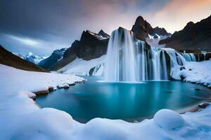 de vattenfall i island är skön och de isländsk landskap är hisnande. ai-genererad foto