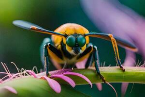 en stänga upp av en bi på en blomma. ai-genererad foto