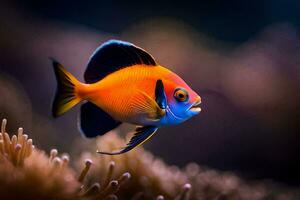 en fisk med orange och blå färger. ai-genererad foto