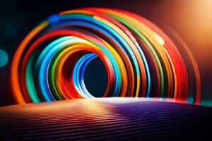 färgrik ljus spår i en cirkel. ai-genererad foto