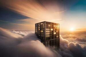 en skyskrapa i de moln. ai-genererad foto