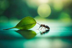 en små insekt är stående på en blad. ai-genererad foto