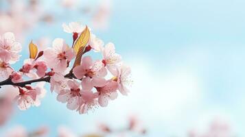 sakura blommor på suddig himmel bakgrund stor copy foto